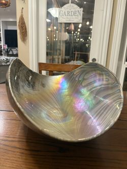 20” Murano Glass Shell Bowl — Iridescent Finish Hand-blown Glass