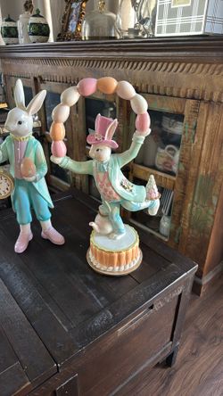 Juggling bunny. Tall. standing on cake with macaroon tree on foot new with tag!!!