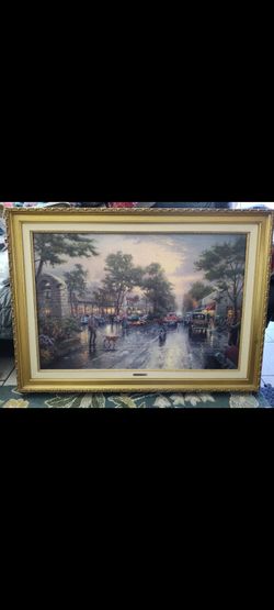 Framed Thomas Kinkade Style Street Scene Print
