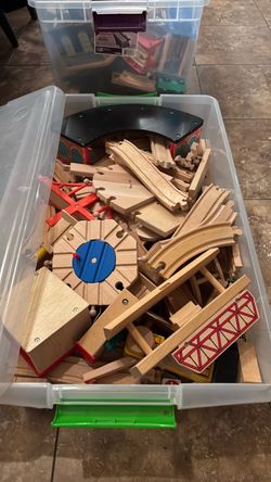 2 bins of melissa and doug wood train set - large quantity