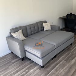 Brand New Light Gray Sectional Sofa Couch With Ottoman