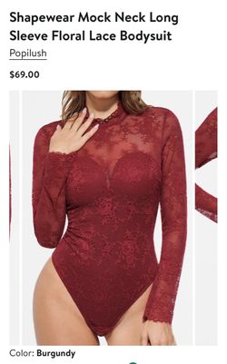 Shapewear Mock Neck Long Sleeve Floral Lace Bodysuit