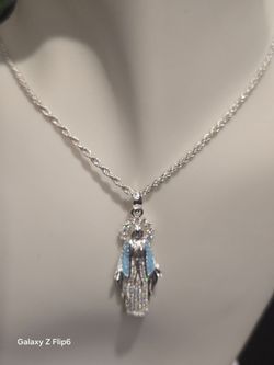 ♡ 925 Jewlery  Virgin MaryPendant Rope Chain Necklace