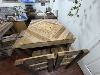 Table Rustic 4 Chair In 4 Stools New
