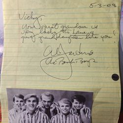 Alan Jardine Autograph Hand written Reponse BEACH BOYS Signature W/COA
