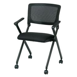 Folding Nesting Chairs with Breathable Mesh and Padded Fabric Seat, Icon Black with Black Frame，$100