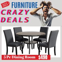 Round 5 Pc Dining Room Set Table And 4 Chairs 