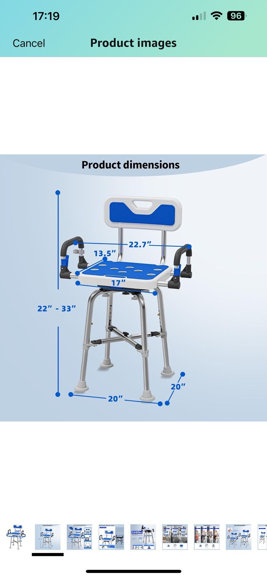 Swive Shower Chair with Arms and Back Heavy Duty 500 lbs for Seniors Elderly Disabled or Bariatric Adults Bench Seat for Inside Shower Stall and Bathr