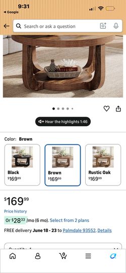 Tribesigns Round Coffee Table, 2-Tier Circle Coffee Table with Storage
