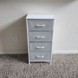 White and Gray Modern Style Metal and Wooden 4 Fabric Drawer Small Dresser/ Tall Side Table