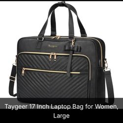 Taygeer 17 Inch Laptop Bag for Women, Large  Convertible Quilted Briefcase Backpack with USB Port, Waterproof Leather Work Tote Bags, Profe