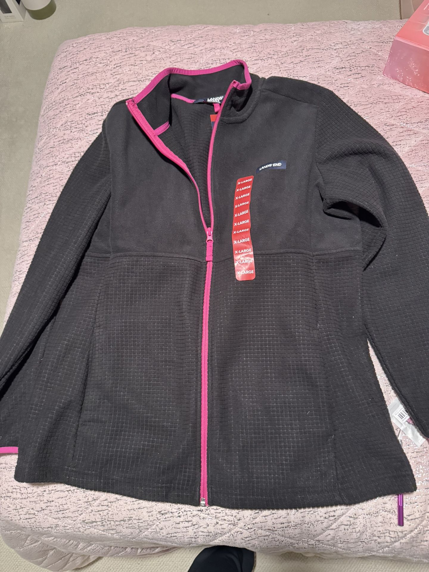 Nwt Womens Black And Pink Waffle Fleece Lands End Jacket
