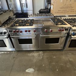 60” WOLF STAINLESS STEEL RANGE WITH RED KNOBS 