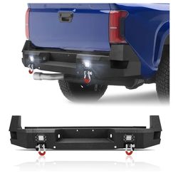 New Rear Bumper fit for Toyota Tacoma 2024 2025 Off-Road Rock Crawler Fits for Tacoma 4th Gen with 2 D-Rings 2 Spotlights 2 Radar Holes Heavy Duty 3-P