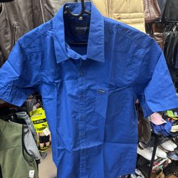 Wrangler Men’s Blue Short Sleeve Button Up Shirt Size M Cotton Pocket