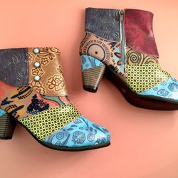 Colorful Ankle Boots, Size 9 1/2
