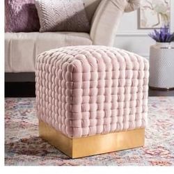 Ravyn Woven Velvet Ottoman - Soft Pink 
