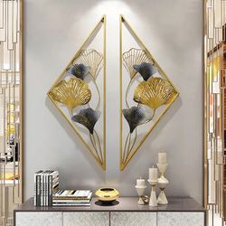 13.4"W x 35.4"H 2 Pieces Metal Triangular Wall Decor Hollow-out Ginkgo Leaves Floral Art