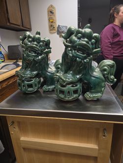 Pair of Extra Large Mid-Century Chinese Ceramic Foo Dogs