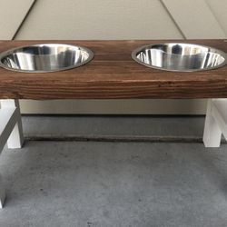 Raised Dog Feeder - W/ Bowls (read Description)