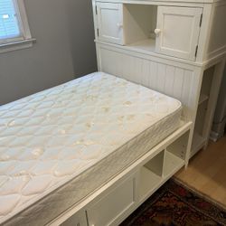 PB Teen Off-White Platform Storage Bed w/ Hutch