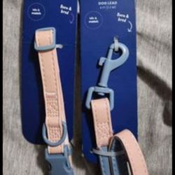 Small Pink & Grey Dog Collar & Leash Set