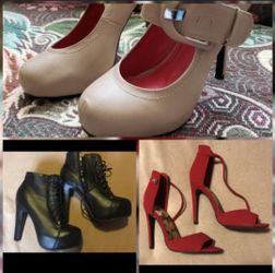 Booties, red heels, nude heels