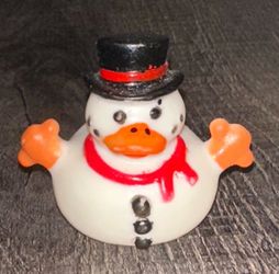 Festive Snowman Mini Rubber Ducky Bath Toy with Hat and Scarf