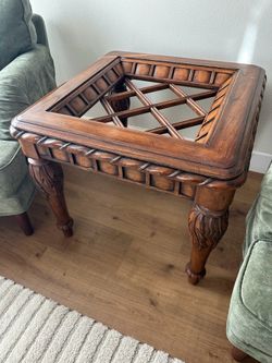 Ornate Solid Wood End Tables - Pair
