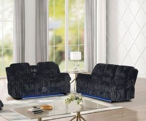Black Fabric Reclining Sofa and Loveseat Set New in Box
