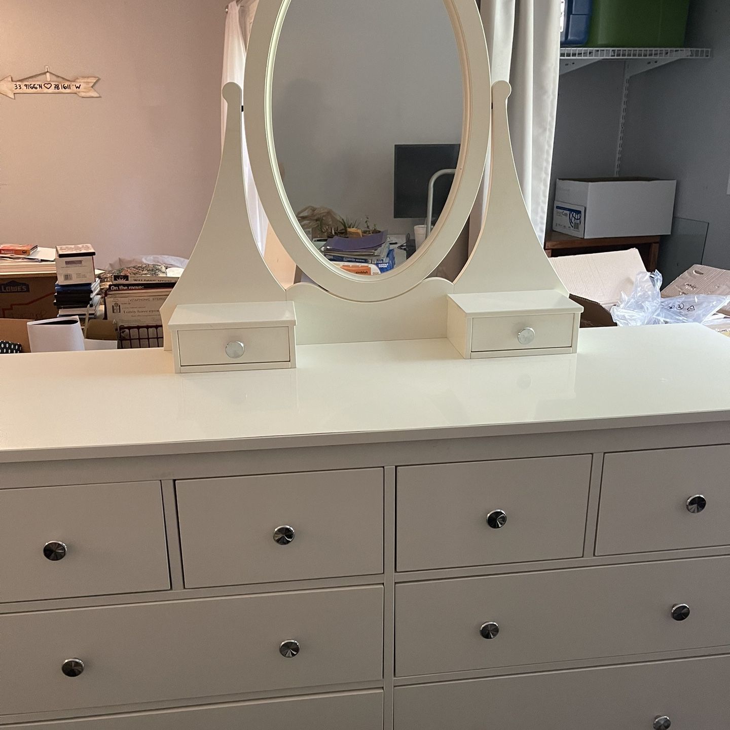 Large white dresser with mirror