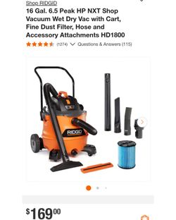 RIDGID NXT Shop Vacuum Wet Dry Vac HD1800