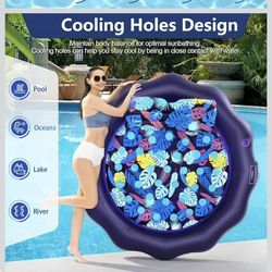 Flotadores inflables de piscina tamaño adulto – 77 pulgadas XL alfombra flotante de bronceado resistente tumbona de balsa de refrigeración con reposac