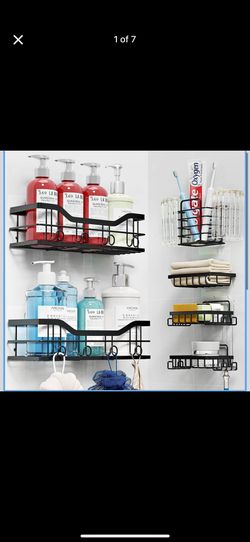 Z&L HOUSE 6 Pack Shower Caddy Organizer, Adhesive Black Shower Shelves with Soap Holder, Multifuncti