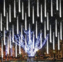 15.7in 20 Tubes Christmas Meteor Shower Lights Outdoor, White 640 LED Cascading Icicle Lights Outdoor Waterproof, Timer & Connectable Falling Raindrop
