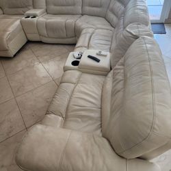 Large White Electric Reclining Sectional Sofa with Storage Consoles