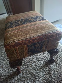 Vintage Upholstered Ottoman / Footstool with Ball & Claw Feet