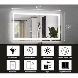 32x48 Inch White Framed LED Bathroom Mirror with Anti-Fog (TBA-01-4832 )$140