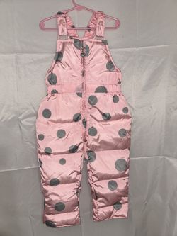 Toddler Girls Pink Silver Polka Dots Winter Puffer Overalls