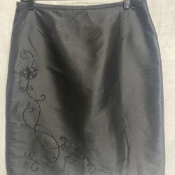 Amanda Smith Black Beaded Floral Silk Skirt