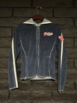 Vintage Y2K Joe Boxer Women's Small Blue Velour Full Zip Hoodie Jacket (Read Description)