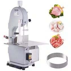 Commercial Electric Meat Bandsaw 1100-Watts Stainless Steel Bone Saw Machine Frozen Meat Cutter, Silver