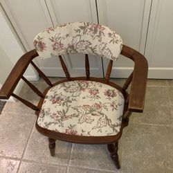 Vintage Wood Arm Chair with Floral Printed Fabric - Seat of 2