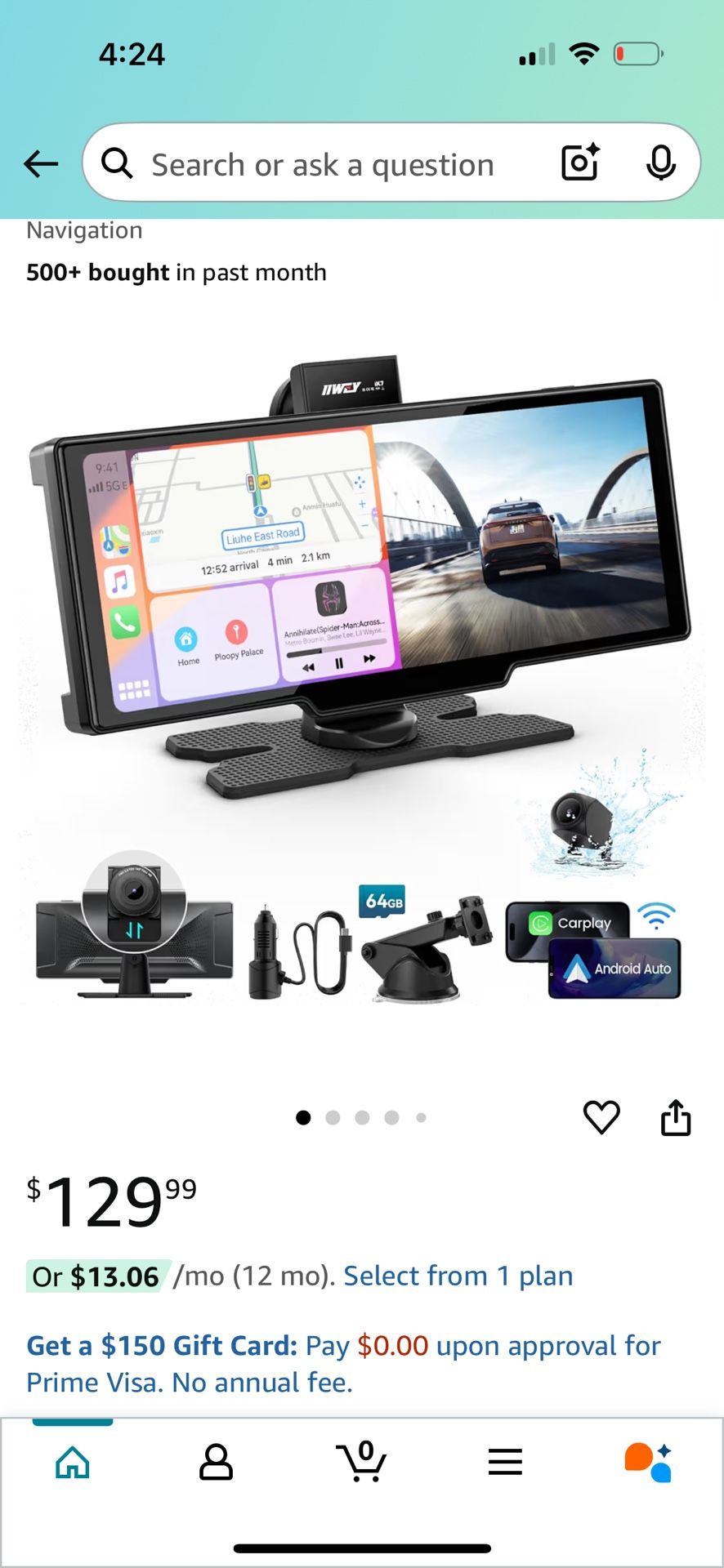 IIWEY Portable Apple Carplay Screen, 10’’ Car Stereo Wireless