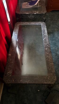 Marble-Top Glass Insert Coffee and End Table Set