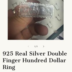 925 REAL SILVER DOUBLE FINGER 100 DOLLAR RING ($250) ORIGINAL PRICE! OPEN TO OFFERS !
