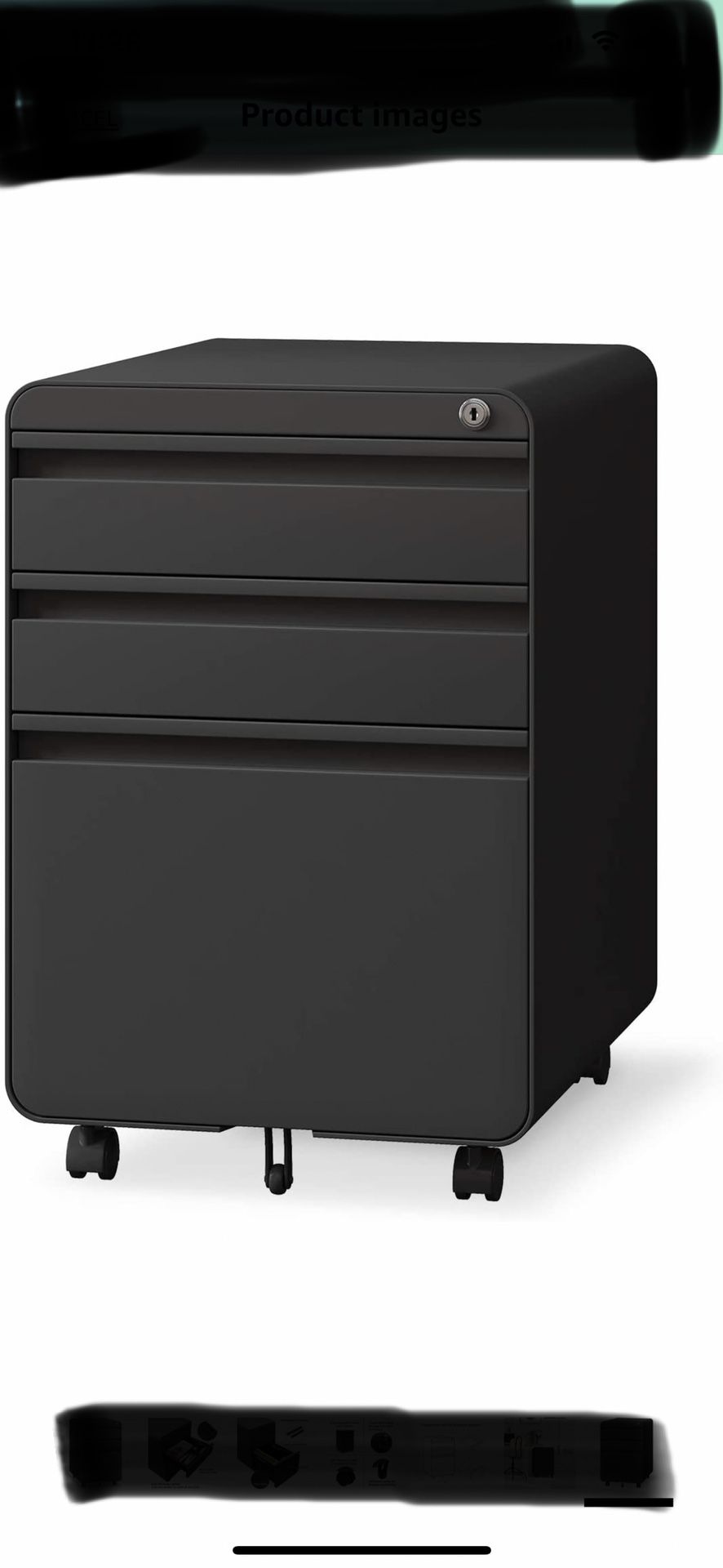 3 Drawer Black File Cabinet With Keys
