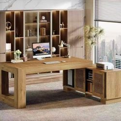 JW1009AB. L Shaped Executive Desk with Storage Cabinets and 2-Tier Shelf, 78-Inch Simple Modern Business Furniture Large Computer Writing Table Workst