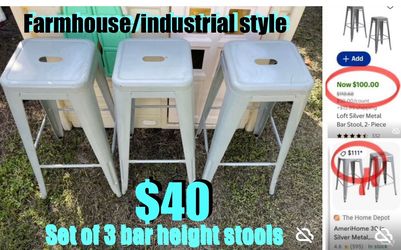 $40 Set of 3 Metal Bar stools gray color 30” high in good condition