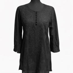 Black Cotton Lucknowi Chikankari Hand Embroidered Kurti Small